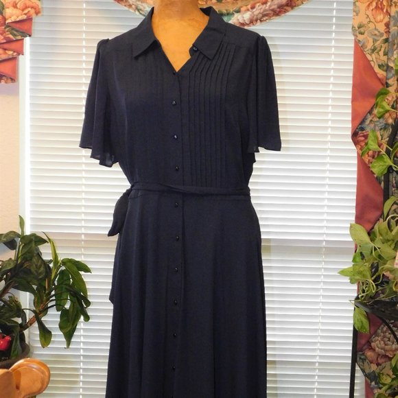 $128 NANETTE LEPORE 2 Piece Navy Blue Pintuck Dress M 10 - Picture 3 of 6